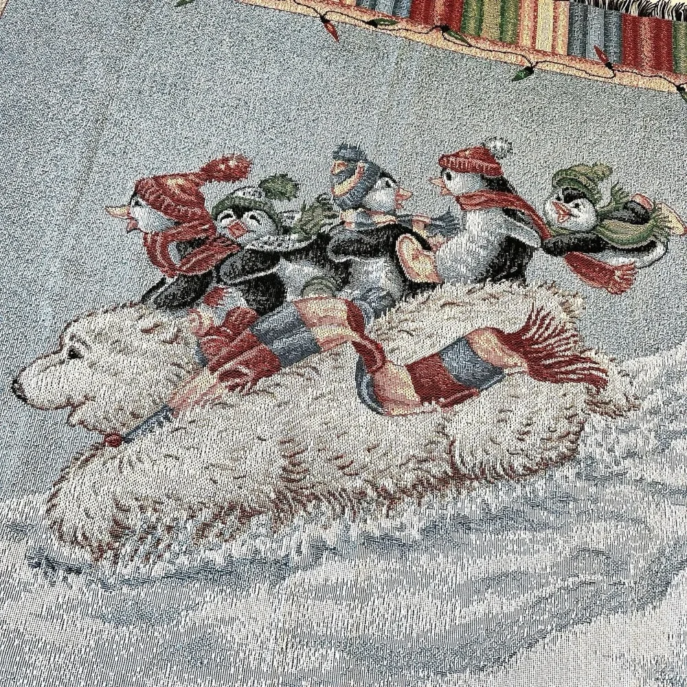 Tapestry Throw Blanket Christmas Polar Bear Sled Penguins 51